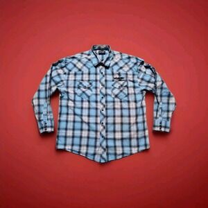 Wrangler Embroidered‎ Spell Out Pearl Snap Western Plaid Men's L/S XL Shirt